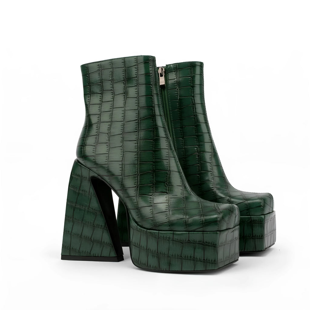 Women's artificial PU leather ankle boots in beige with a super high heel.
