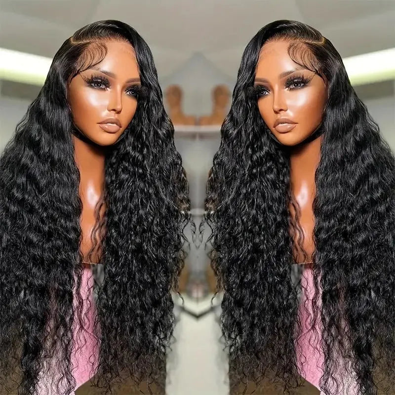 Women's long curly black synthetic lace wig with side bangs in small roll Afro style.