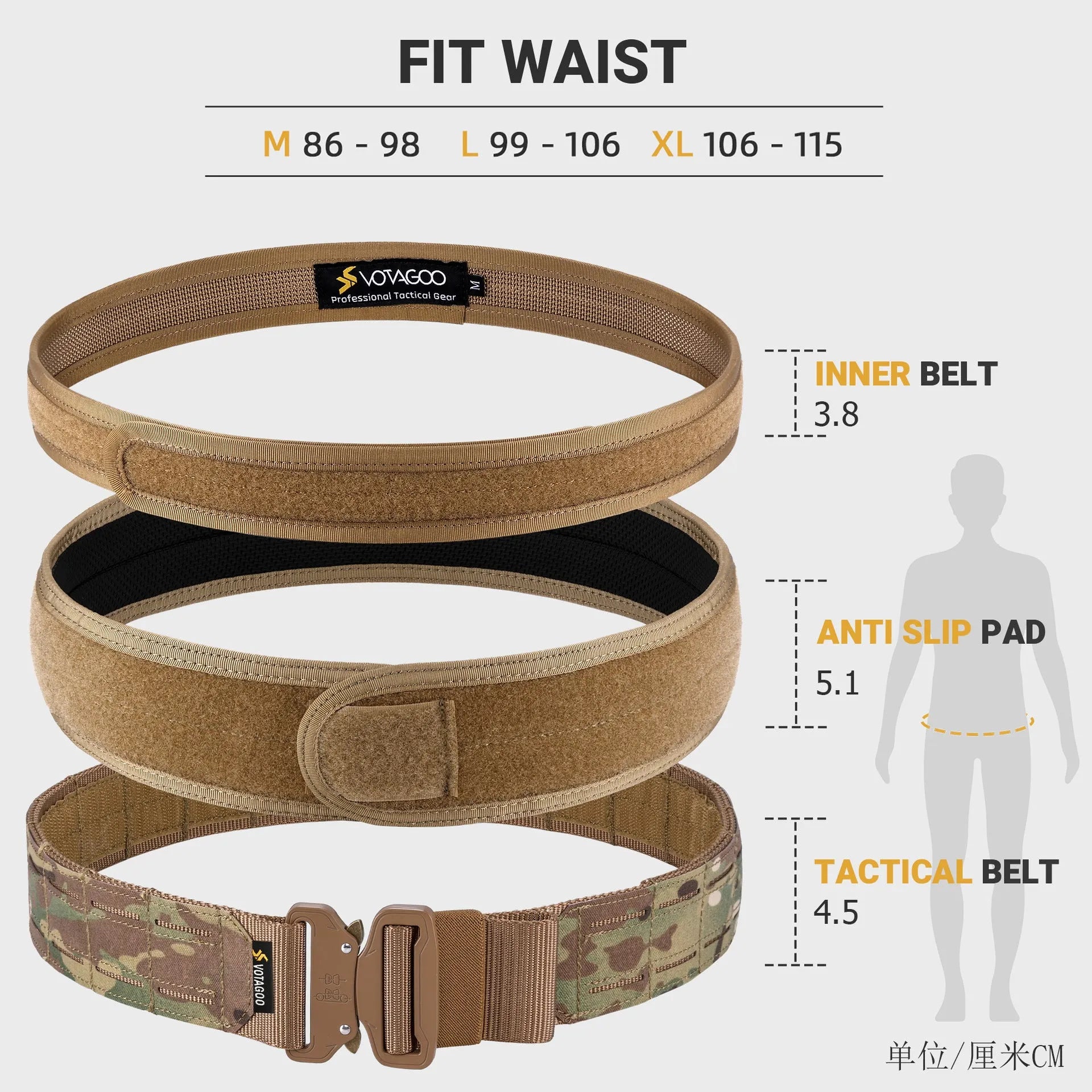 VOTAGOO 2-inch wide tactical waist belt in CP camouflage with a quick-release alloy buckle.