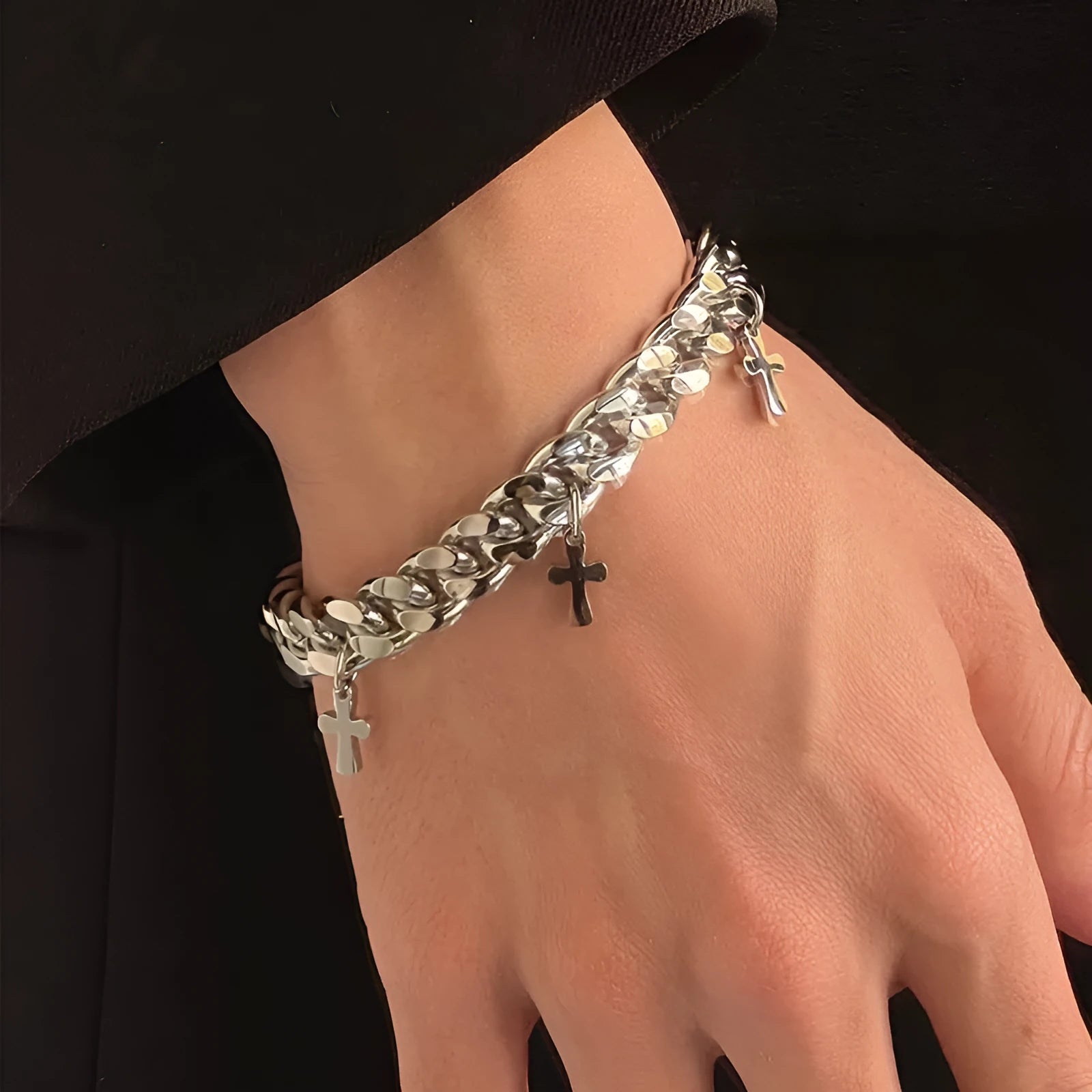 Men's titanium steel geometric cross bracelet with cold wind style design