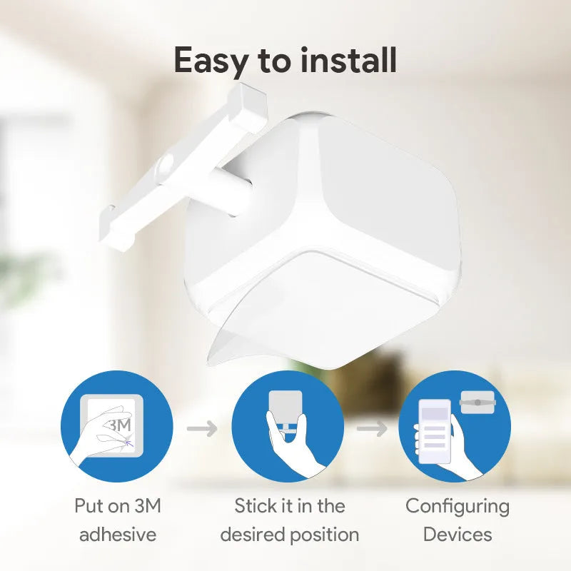 White Bluetooth rocker arm finger robot for smart home switch control with thumb remote.
