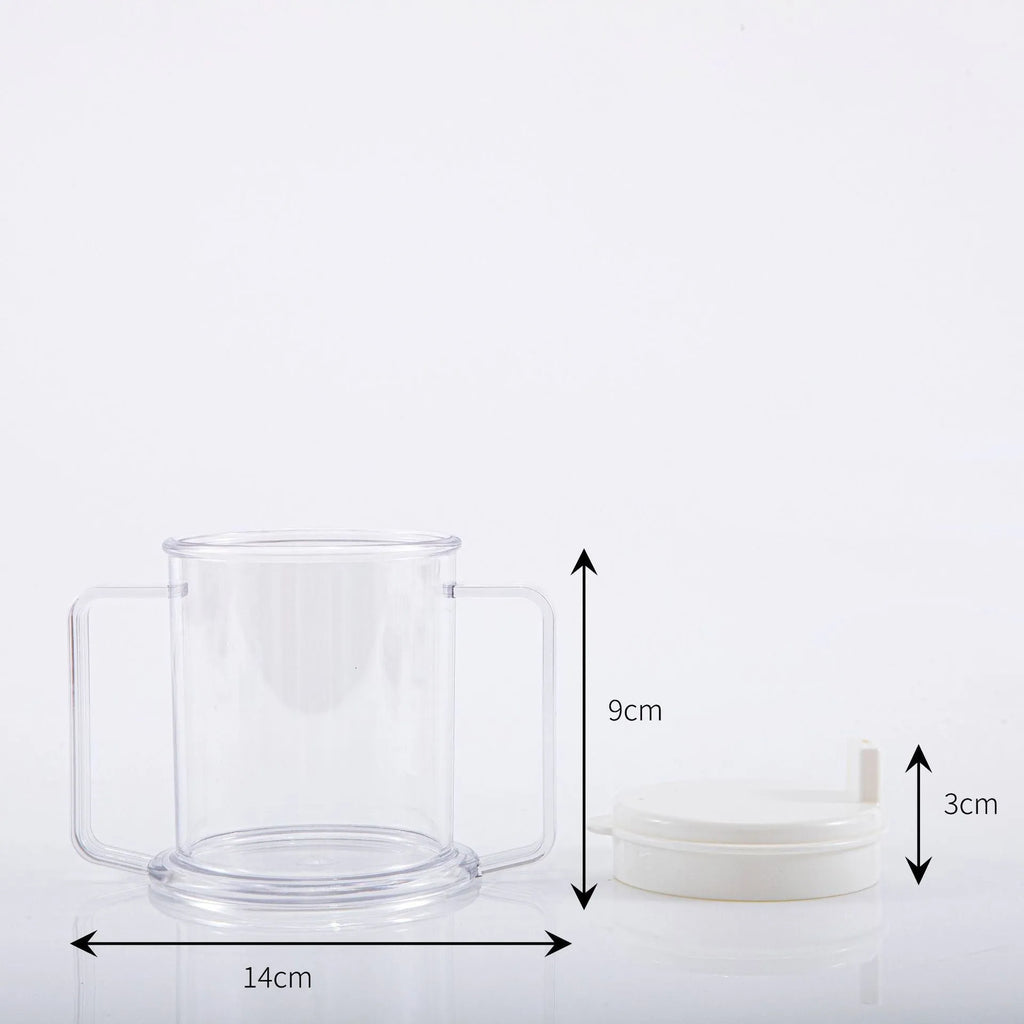 Transparent spill-proof drinking cup with solid colour finish and modern design