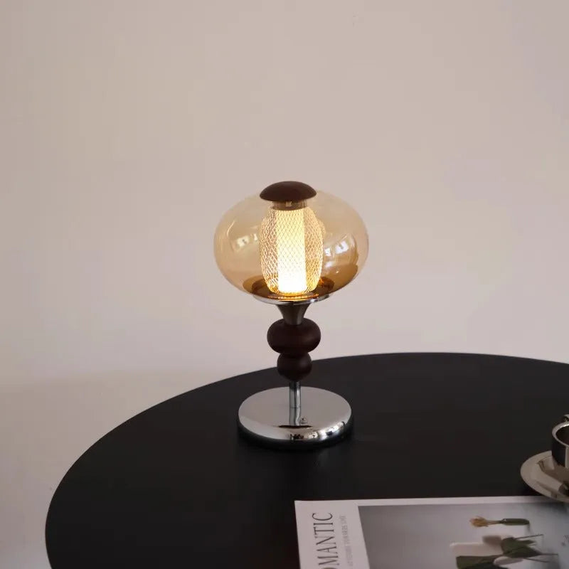 Zhonggu retro solid wood table lamp with touch switch for colour changing and dimming.