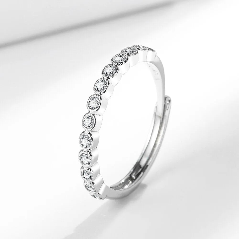 Women's geometric open mouth ring with diamond tail detail in Korean style, showing white gold colour electroplated finish