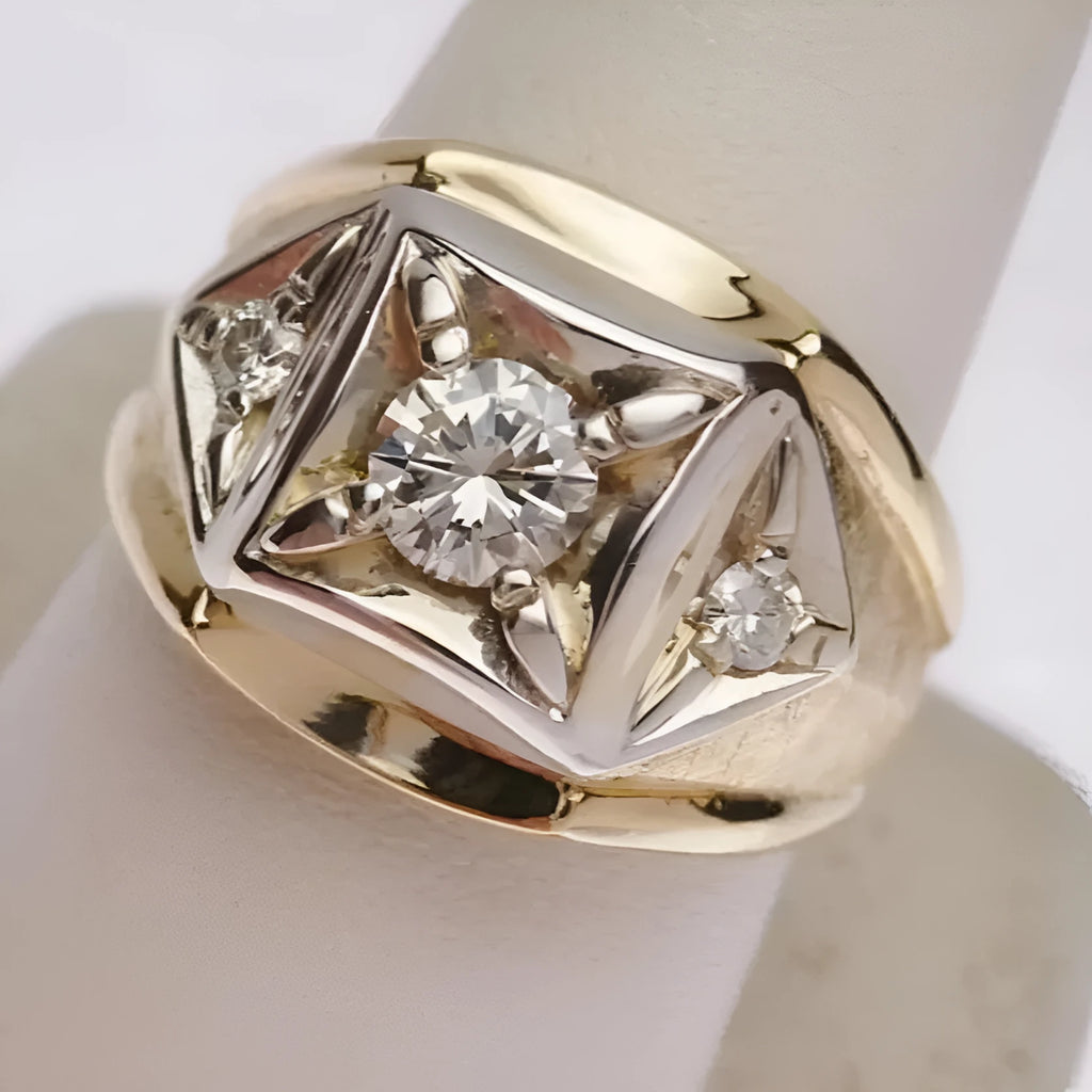 Geometric hollow gold copper couple rings with chamfered square pattern design for wide fingers