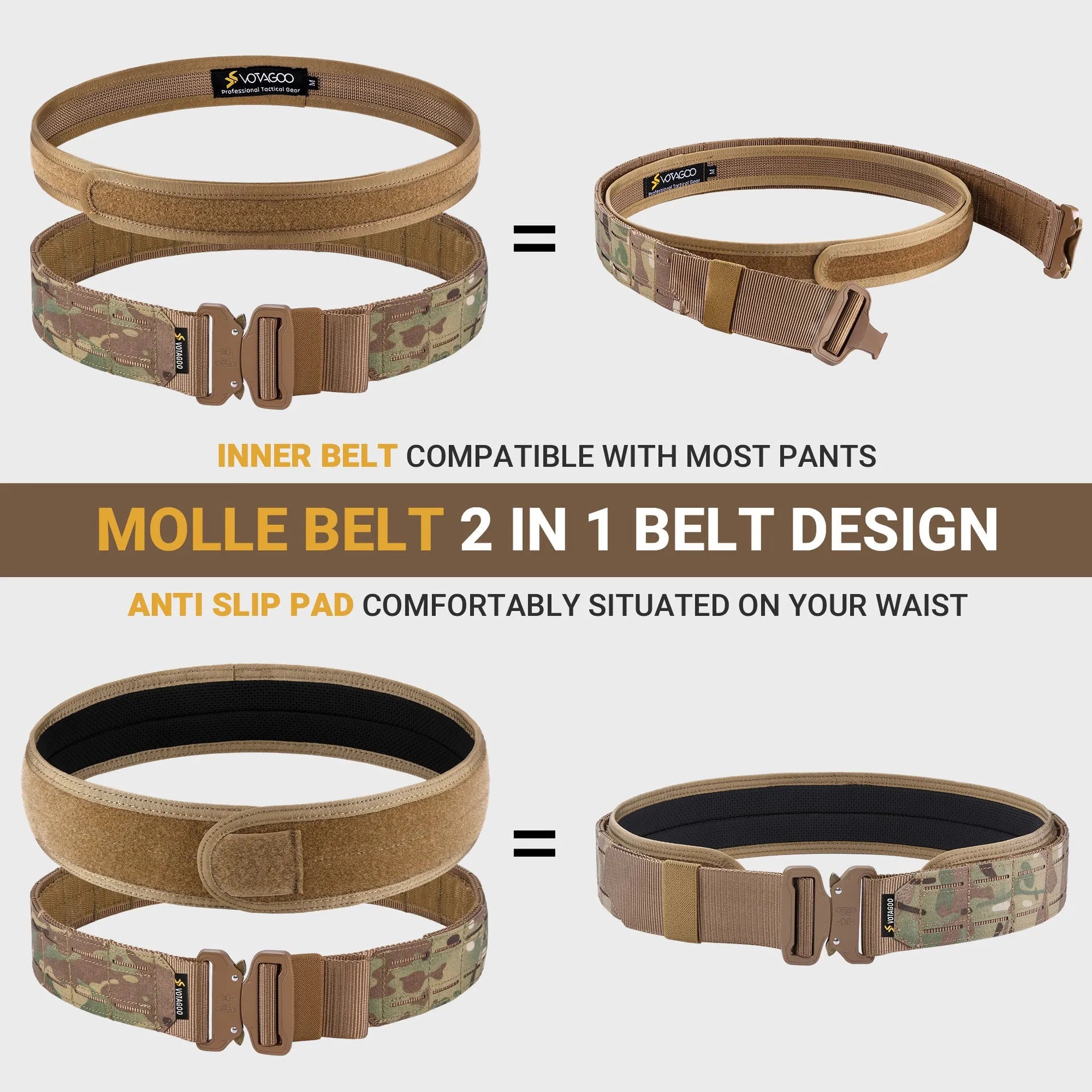 VOTAGOO 2-inch wide tactical waist belt in CP camouflage with a quick-release alloy buckle.