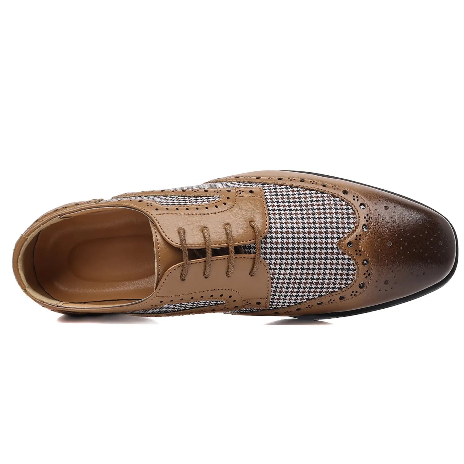 Men's black houndstooth plaid casual shoes with lace-up front and rubber sole.