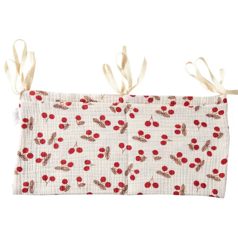 Cotton double layer baby bedside buggy bag in American Gray Flower colour with two compartments