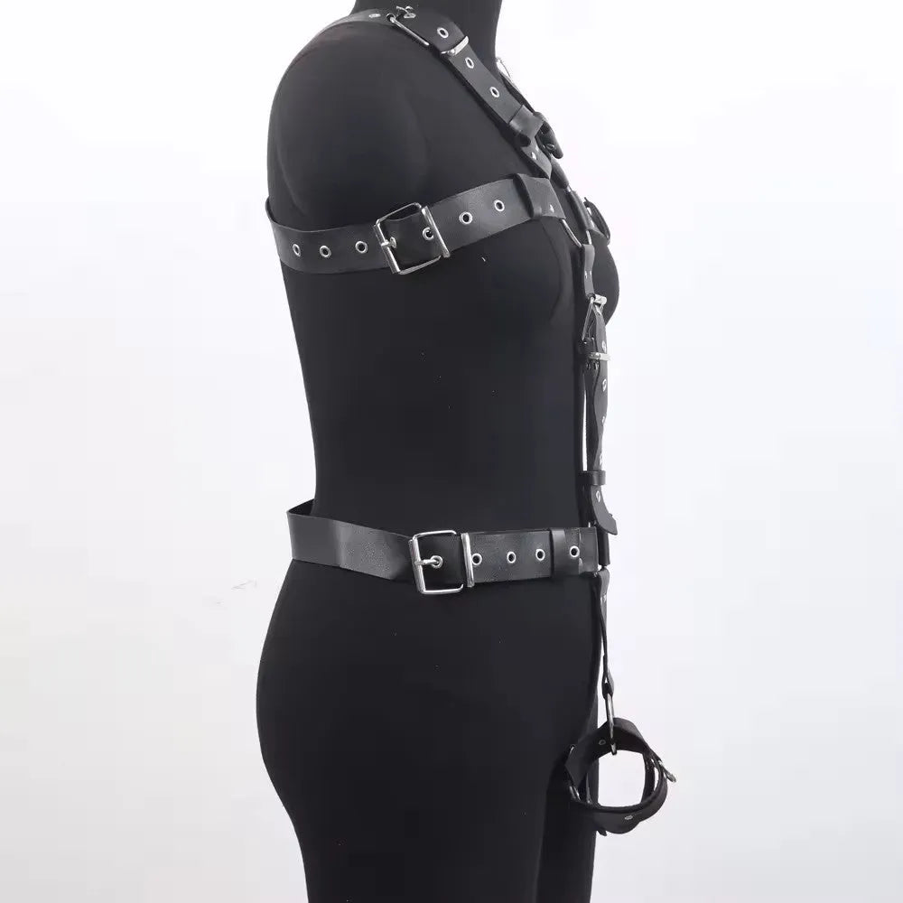Black leather shapewear belt with thin design and pin buckle fastening