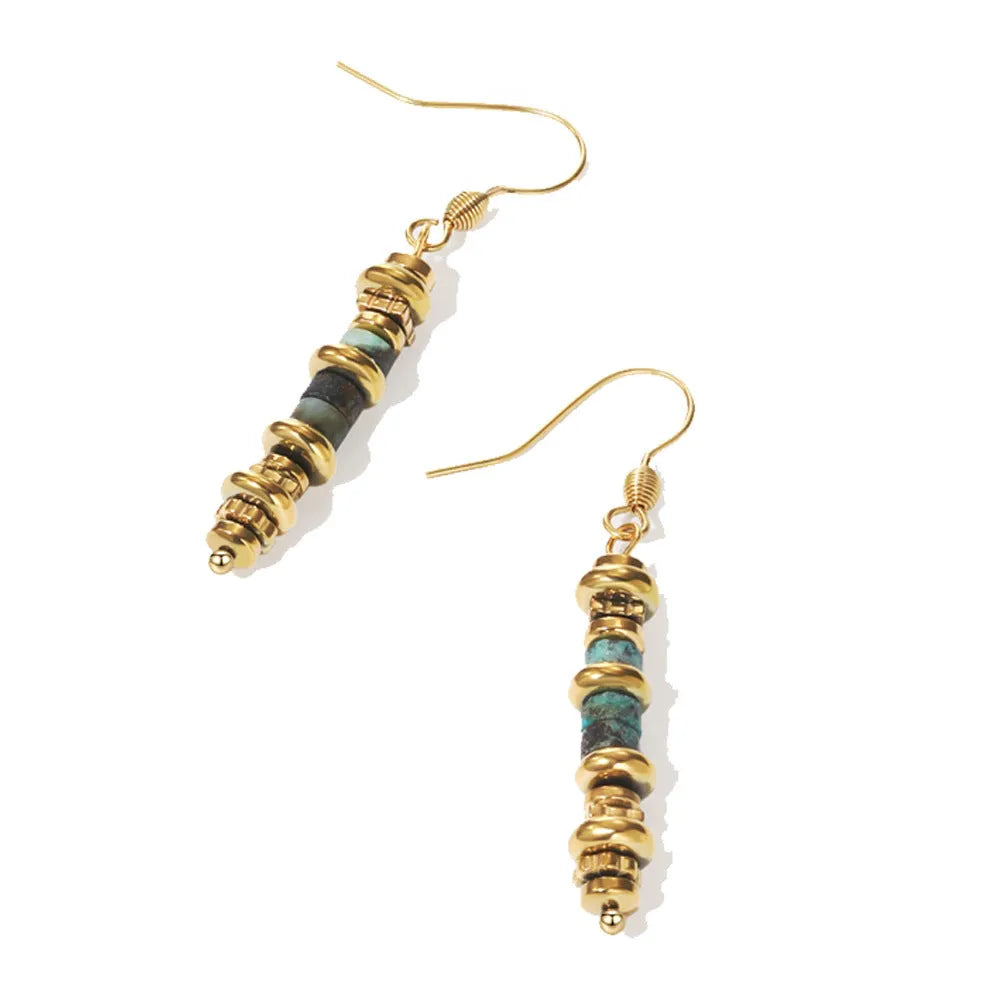 Geometry-shaped titanium steel dangle earrings with 18K gold-plating in SE22101520 colour