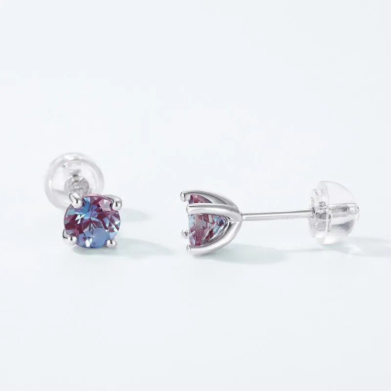 Geometric cultivate Alexandrite stone colour ear studs made from 925 silver.