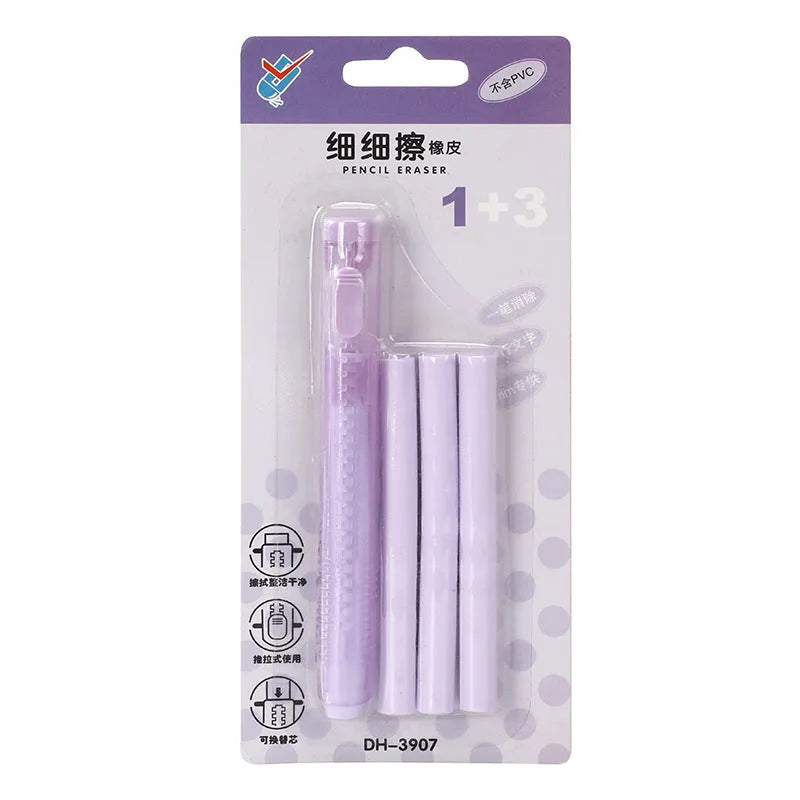 Push type traceless children's automatic eraser in blue, green, pink, and purple colours