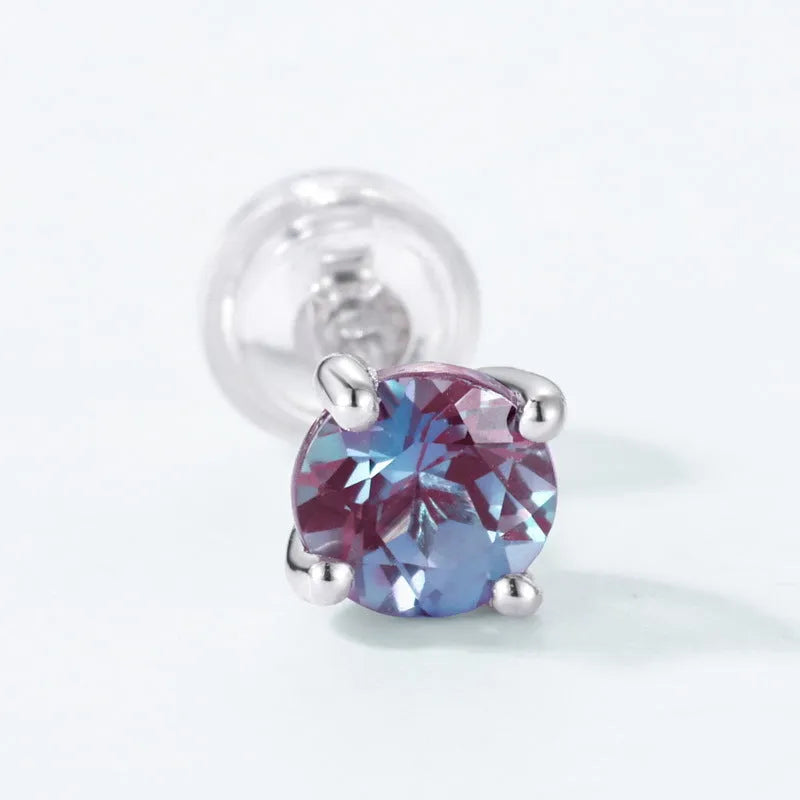 Geometric cultivate Alexandrite stone colour ear studs made from 925 silver.