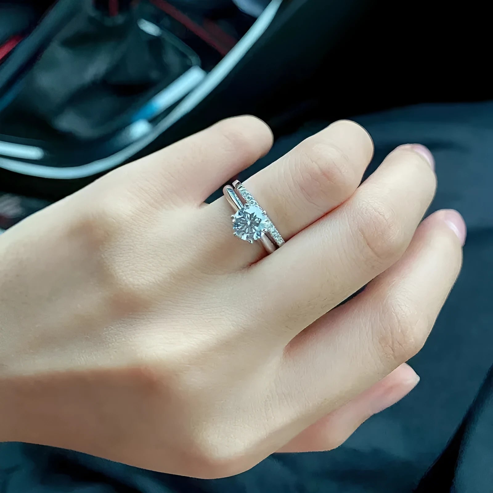D colour moissanite couple rings with dragon phoenix decoration on 925 silver plated heart-shaped adjustable bands