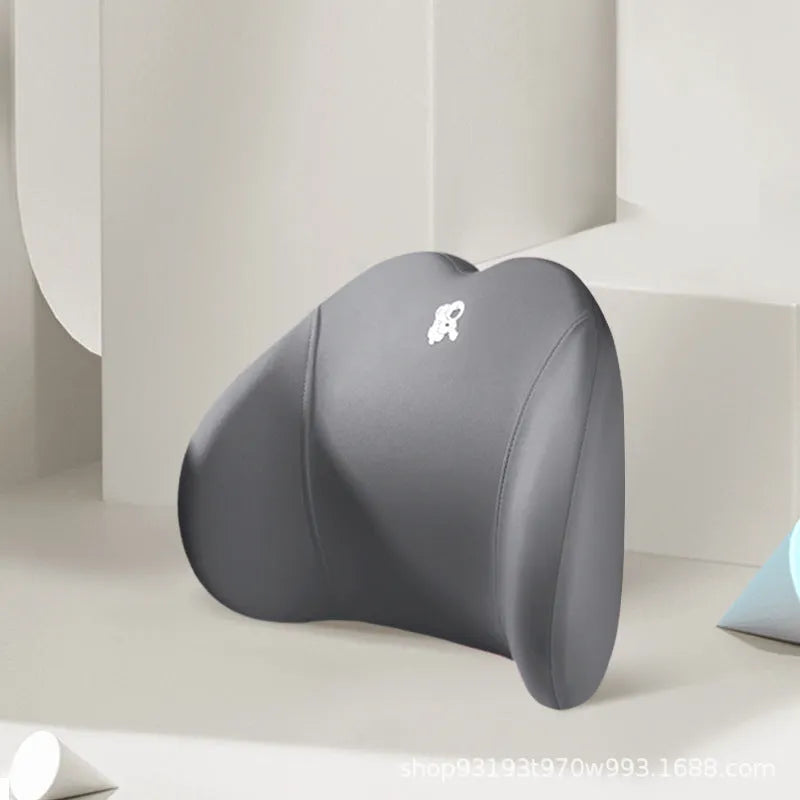Heart-shaped memory foam car pillow set showing lumbar support and headrest pillow in grey colour with contrasting heart design