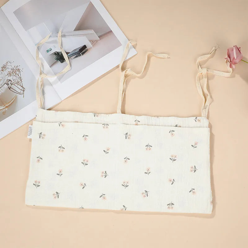 Cotton double layer baby bedside buggy bag in American Gray Flower colour with two compartments