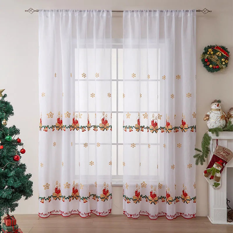 American Christmas curtains with embroidered snowflake design in semi-sunshade polyester fabric