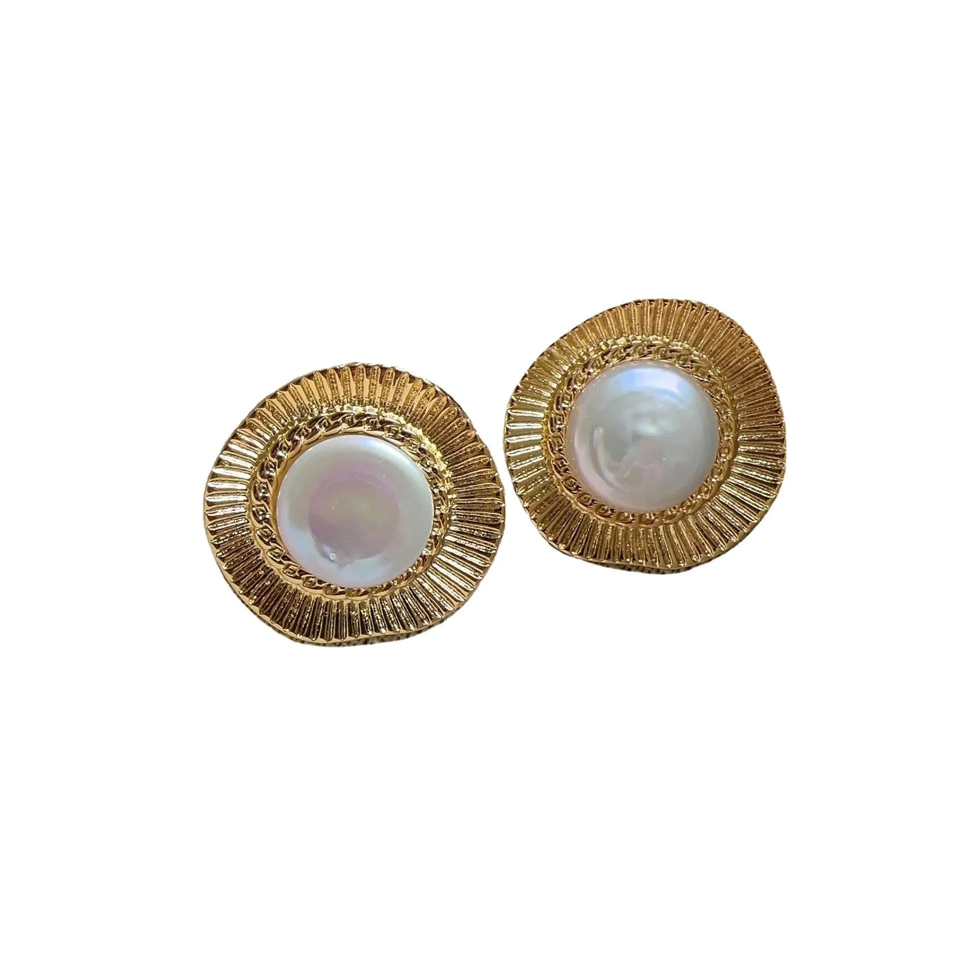 A pair of round gold-coloured retro earrings for women with a simple design.