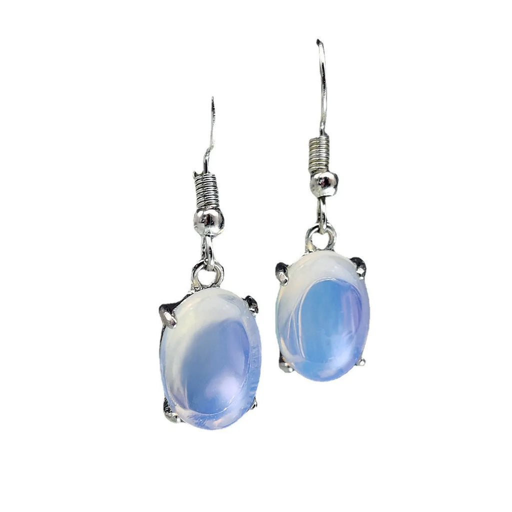 Moonlight white opal earrings with retro cross design and drop shape featuring ellipse elements