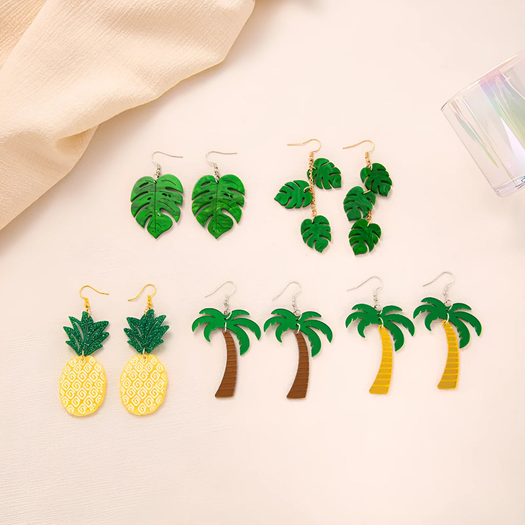 Acrylic drop earrings with coconut texture on alloy hooks, shown in one of five colour styles.