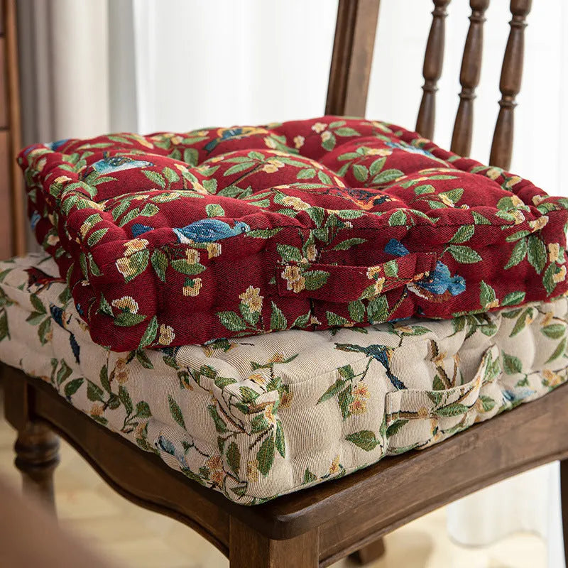 American-style square dining chair cushion with floral pattern, measuring 40cm by 40cm with 8cm thick filling
