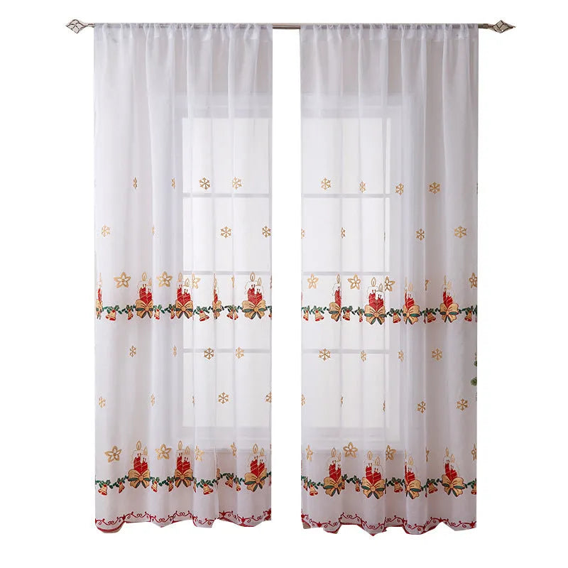 American Christmas curtains with embroidered snowflake design in semi-sunshade polyester fabric
