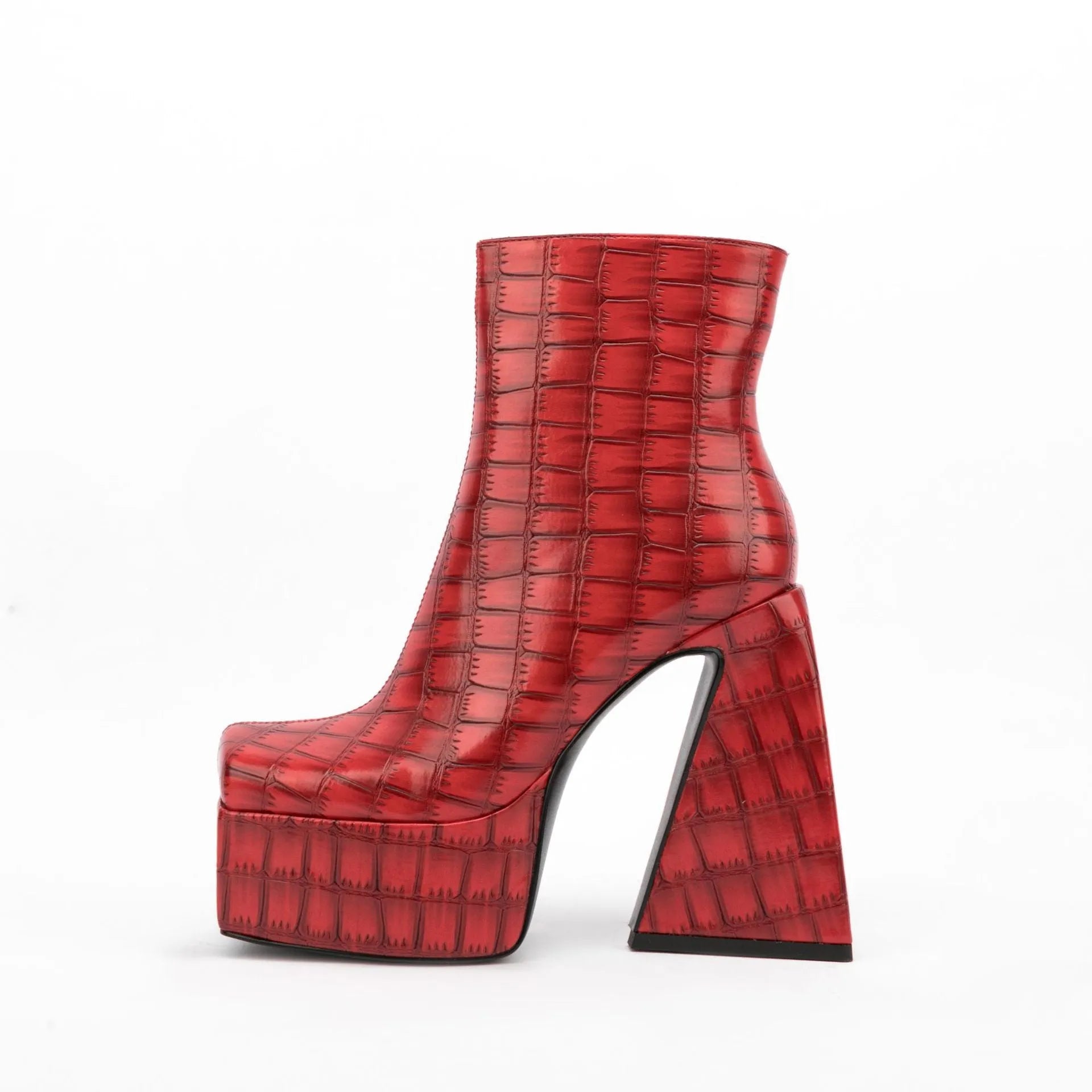 Women's artificial PU leather ankle boots in beige with a super high heel.