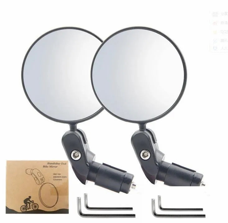 Black foldable convex rearview mirror for motorcycles showing 360-degree rotation.
