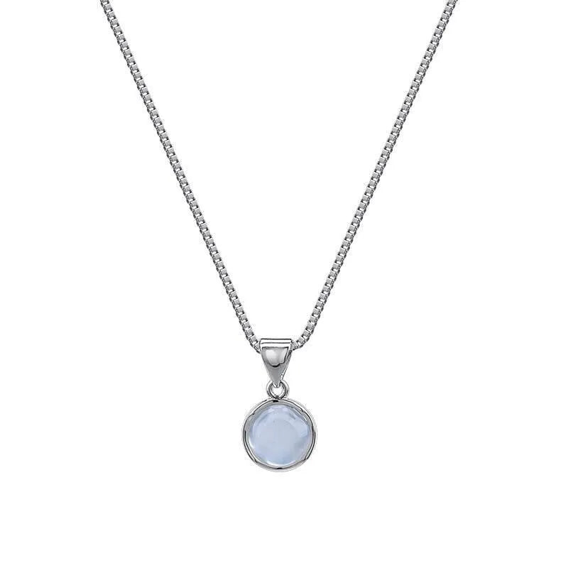 Korean-style oval artificial crystal pendant necklace on an adjustable box chain.