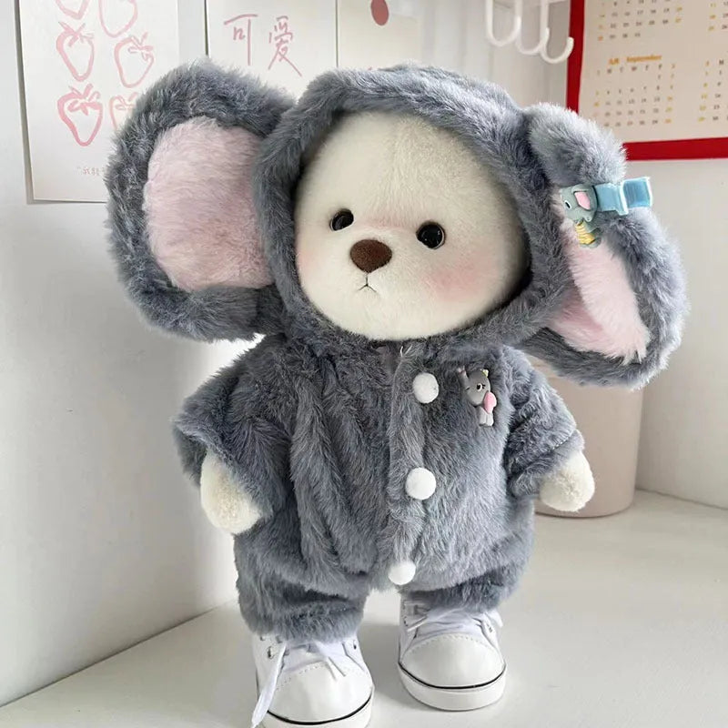 Grey elephant themed plush jumpsuit for a 30cm Lina Bear doll.