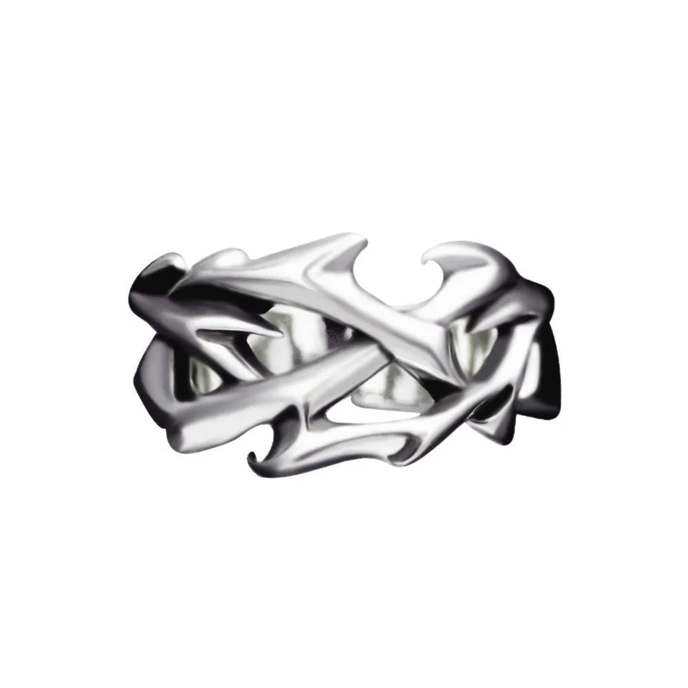 Adjustable copper ring with geometric thorn flower design in J2150 thorns colour