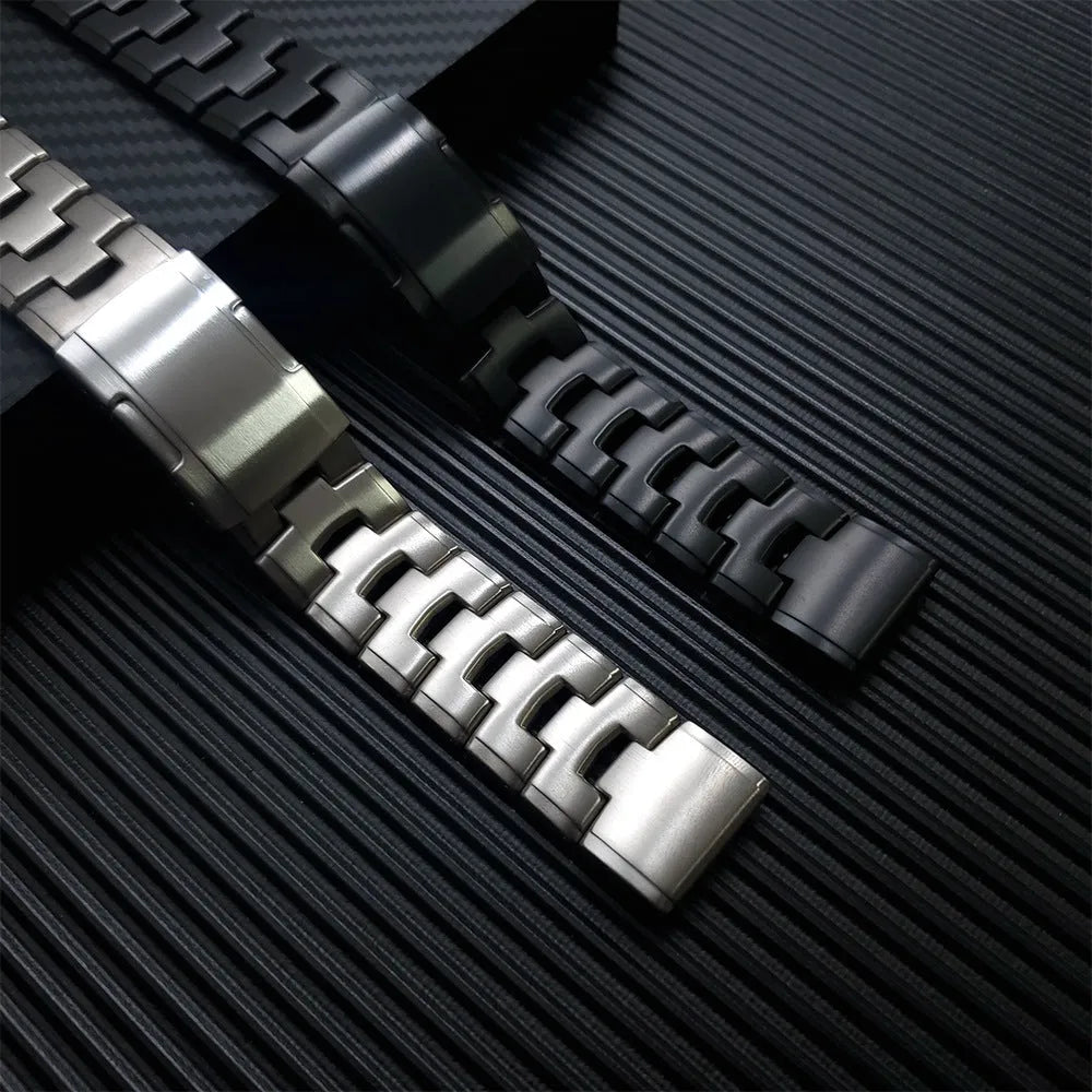 Garmin Fenix Jiaming replacement watch strap in silver, black, and titanium colour options