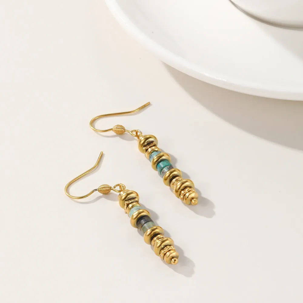 Geometry-shaped titanium steel dangle earrings with 18K gold-plating in SE22101520 colour