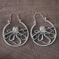 Vintage silver octopus earrings with zinc alloy construction and electroplated antique finish