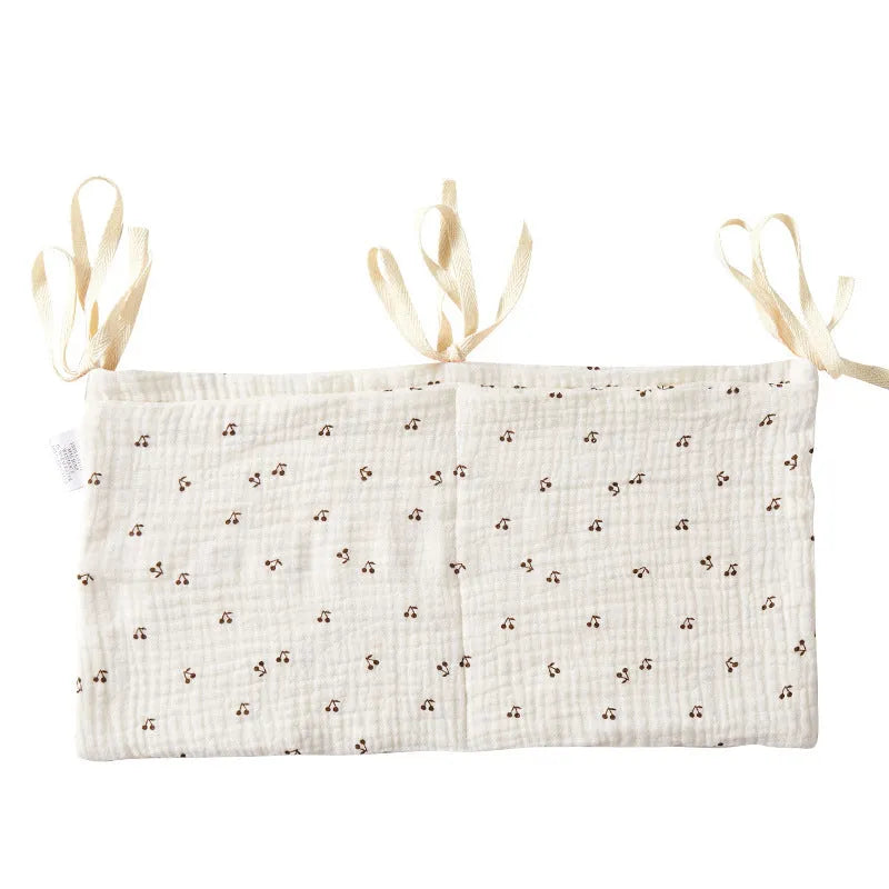 Cotton double layer baby bedside buggy bag in American Gray Flower colour with two compartments