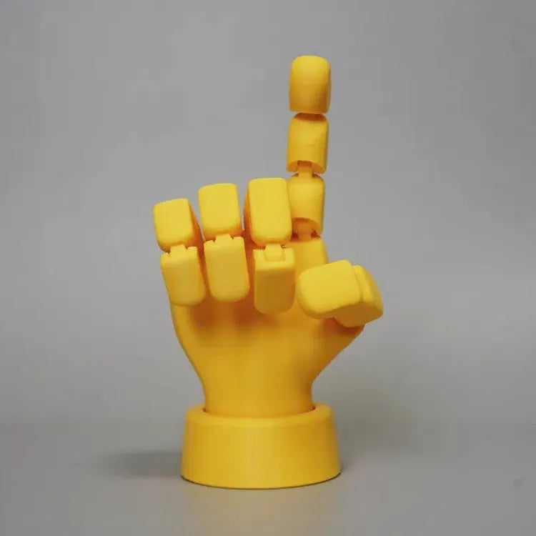 Yellow movable joint hand props ornament figure on display