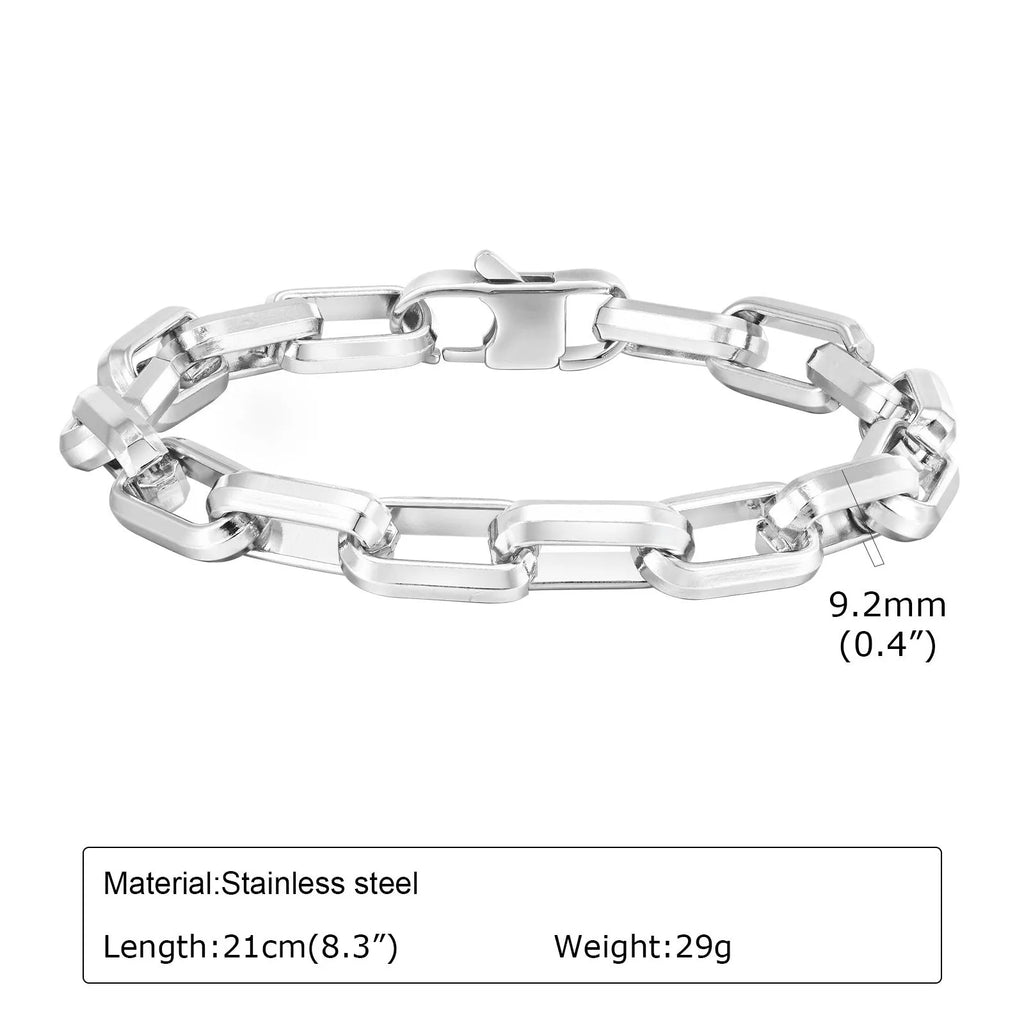 Men's stainless steel square chain bracelet in steel, gold, black, and retro colour options.