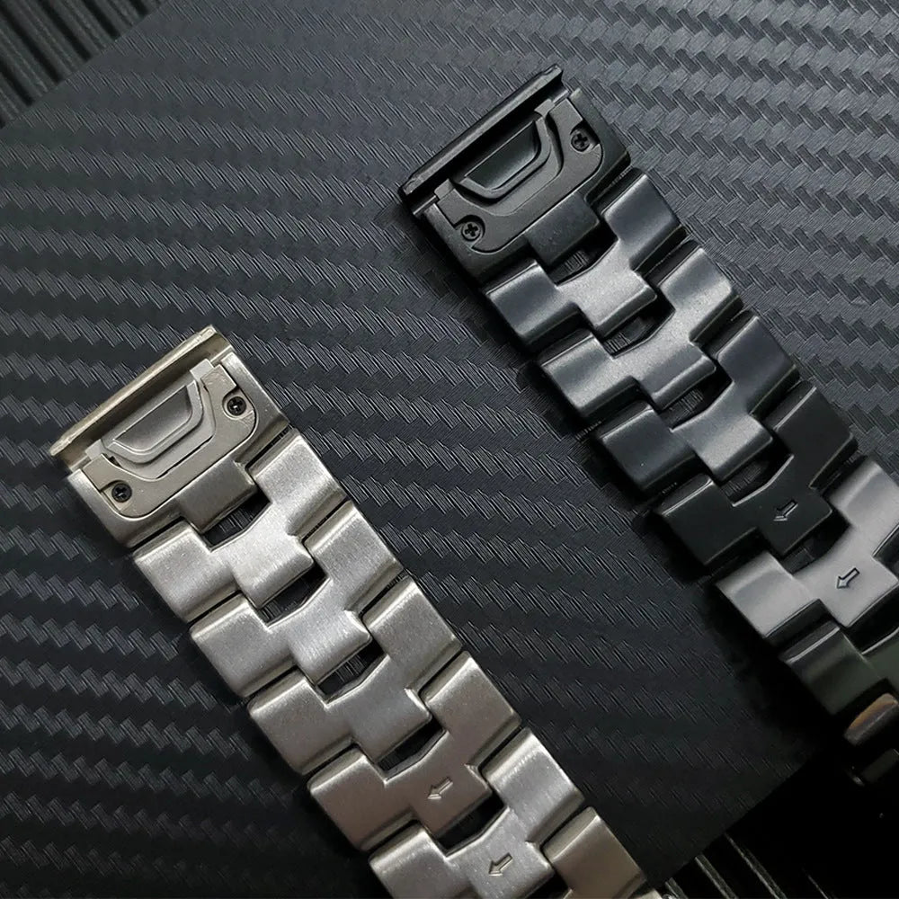 Garmin Fenix Jiaming replacement watch strap in silver, black, and titanium colour options