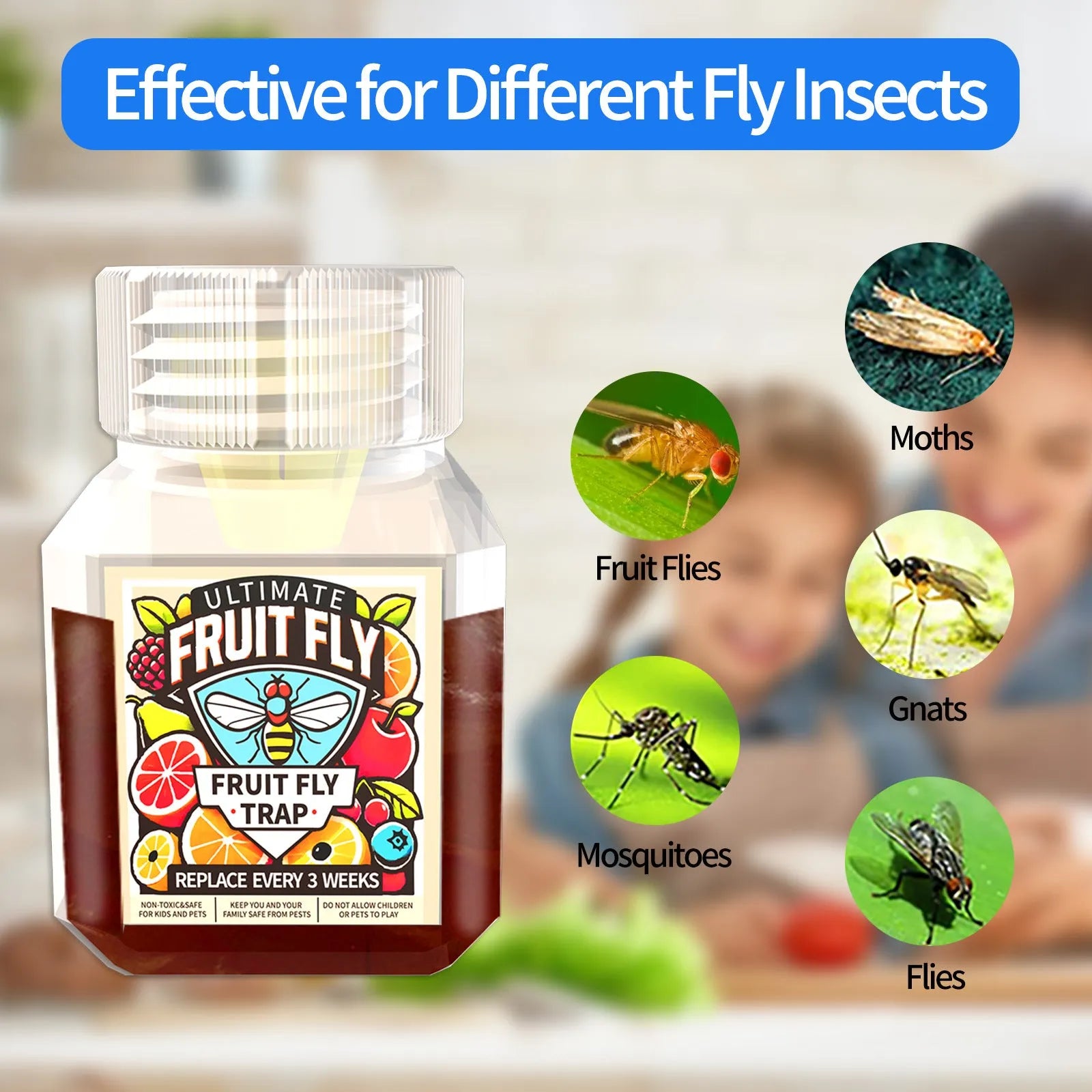 Bottle of SK003 fruit fly bait liquid attractant for trap systems
