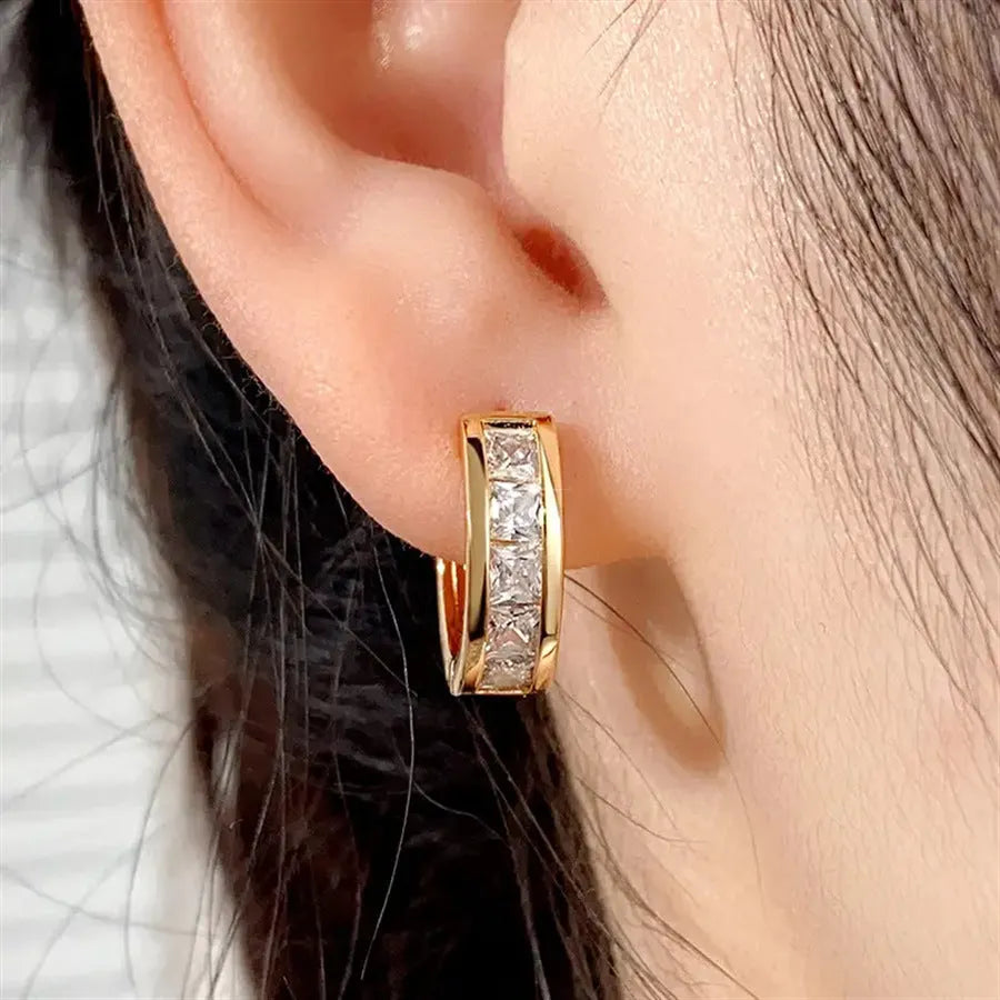 Geometric quadrilateral copper earrings with gold or silver plating for women