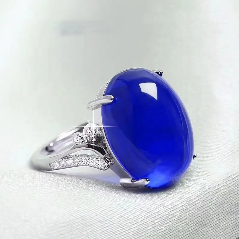 Adjustable geometric sapphire ring in ethnic style with alloy construction