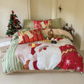 Christmas cartoon printed four-piece cotton bedding set showing duvet cover and pillowcases