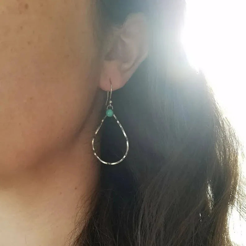Bohemian style geometric circle earrings with vintage turquoise design in antique silver alloy metal