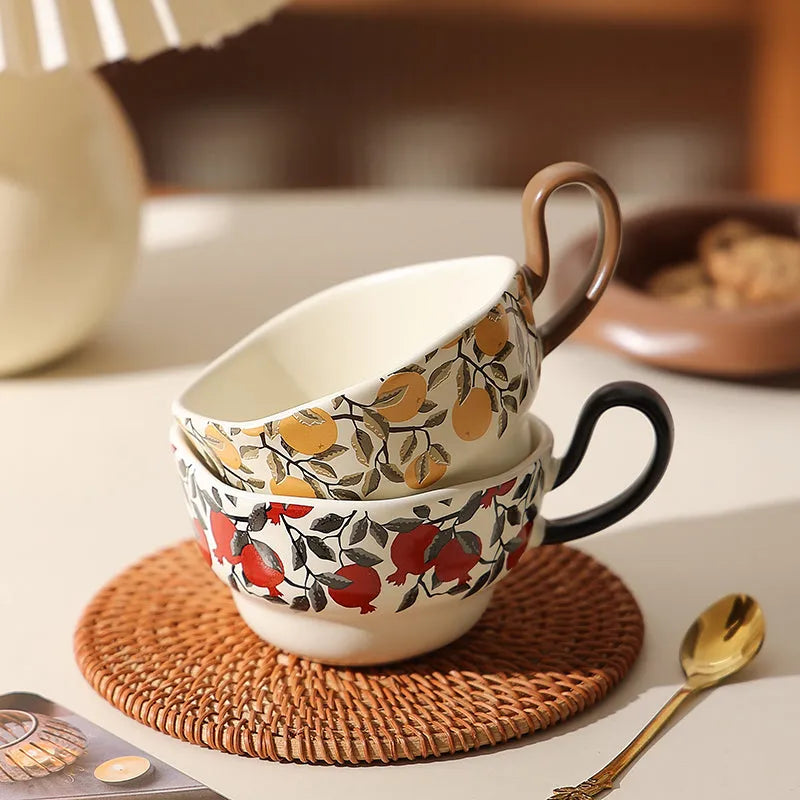 Retro style ceramic coffee cup and saucer set in black or orange colour with 210ml capacity