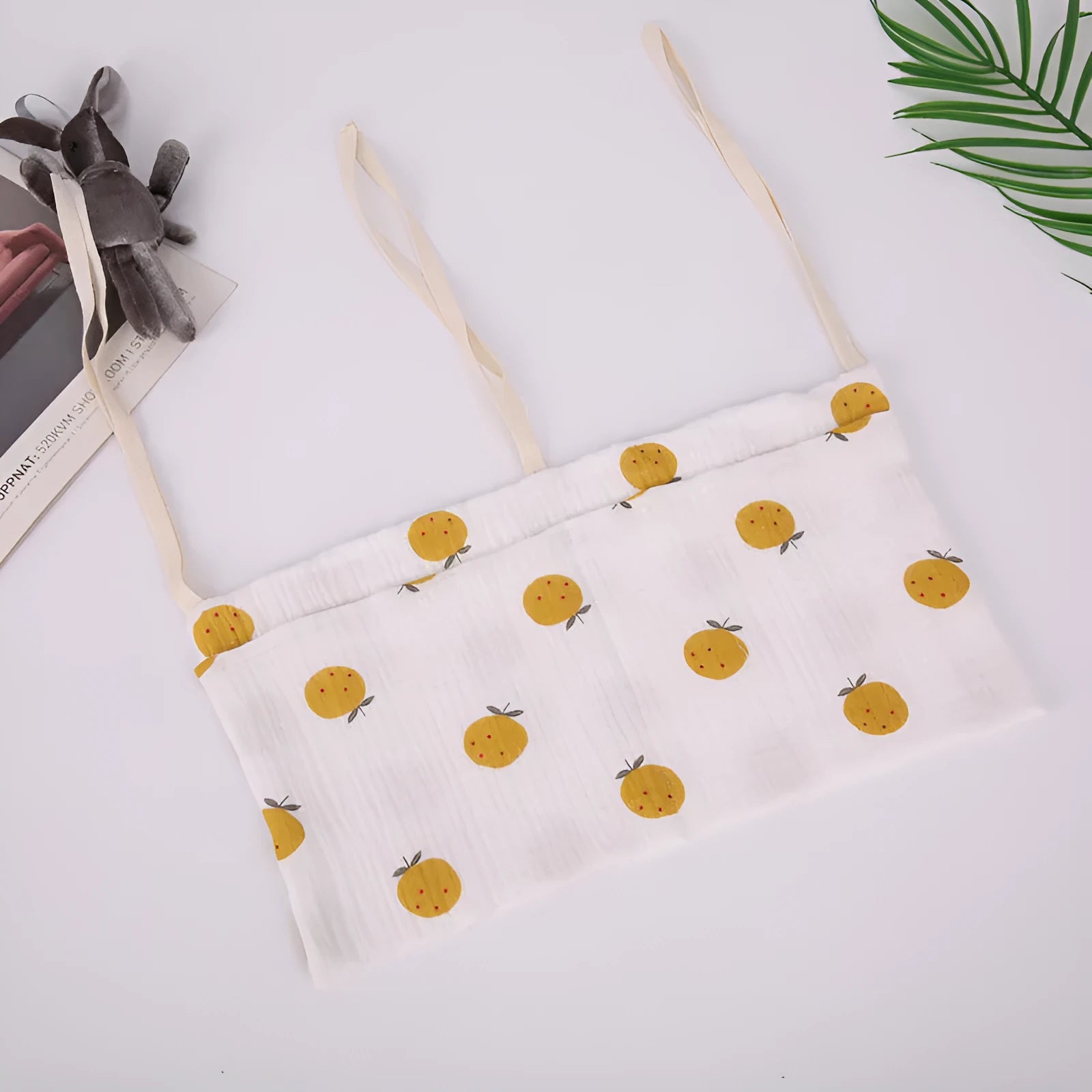 Cotton double layer baby bedside buggy bag in American Gray Flower colour with two compartments