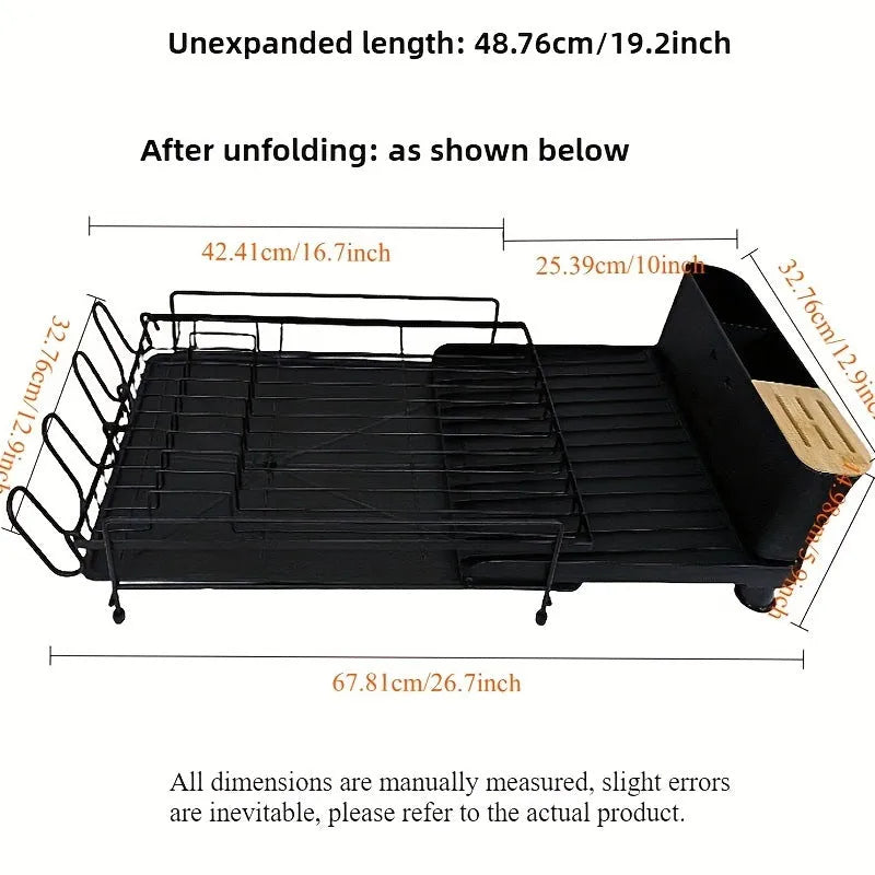 Carbon steel retractable dish rack for cutlery, knives, forks and cup storage