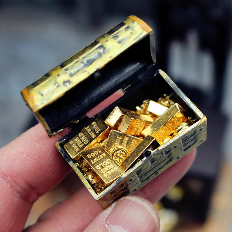 Alloy gold coin and gold bar miniature treasure ornaments for dollhouse displays.
