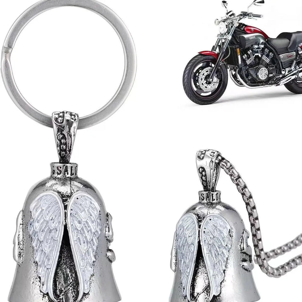 Angel feather necklace and keychain set with antique white finish and detailed wing design