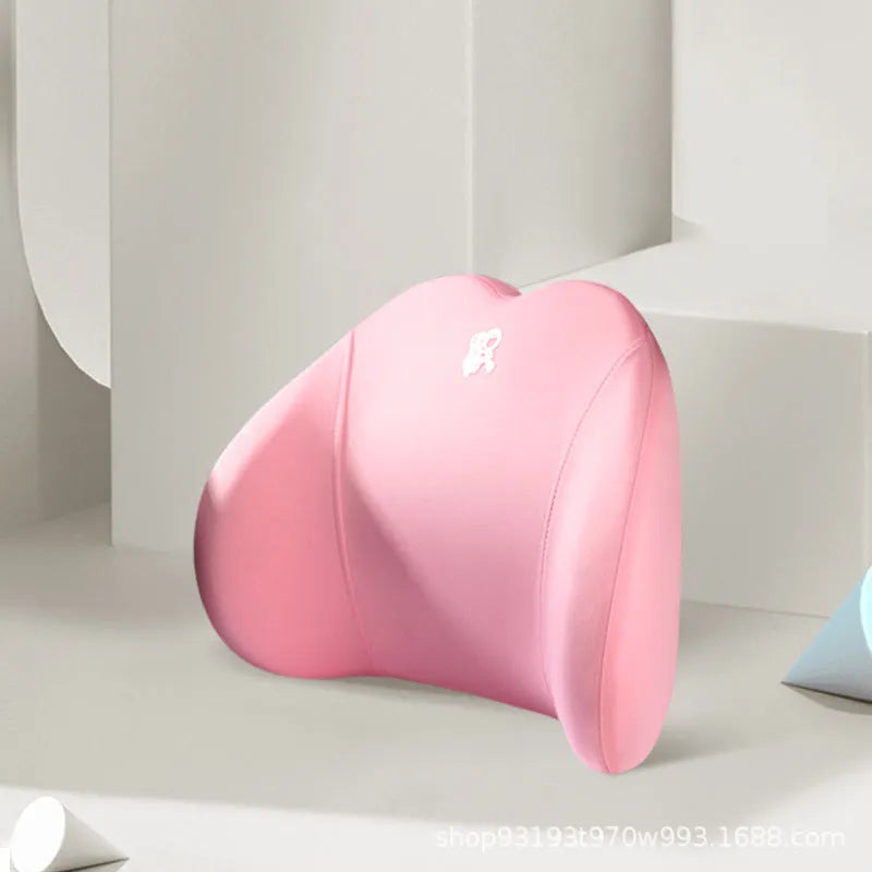 Heart-shaped memory foam car pillow set showing lumbar support and headrest pillow in grey colour with contrasting heart design