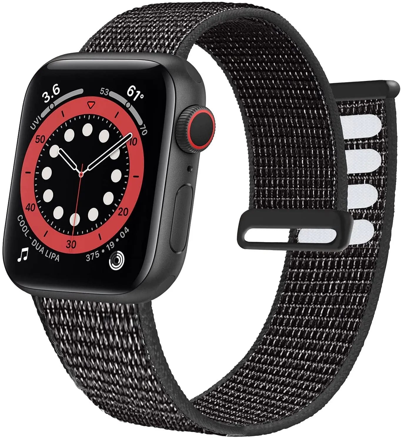 Woven nylon Apple Watch replacement strap in multiple colours including Rainbow and reflective options